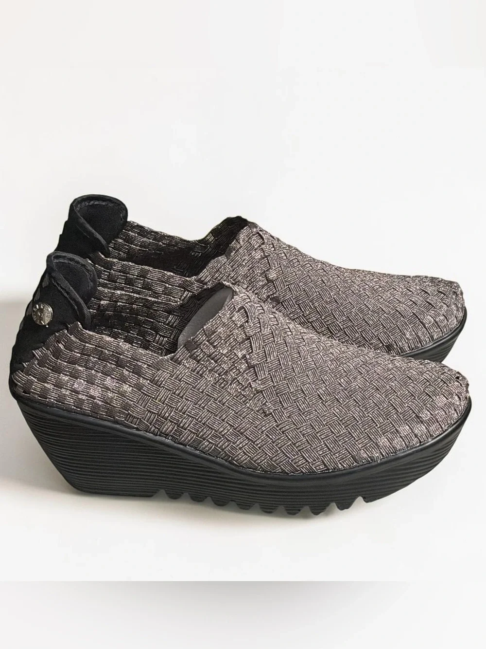 bernie mev Gem Woven Elastic Slip-On Wedge Metallic Pewter Sneakers EU38